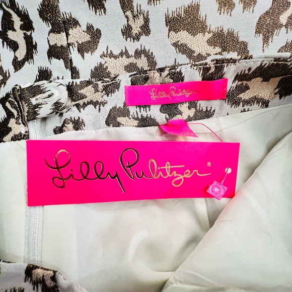 NWT Lilly Pulitzer Mini Skirt Gold Metallic Leopard Jacquard Size 10 - Picture 6 of 11